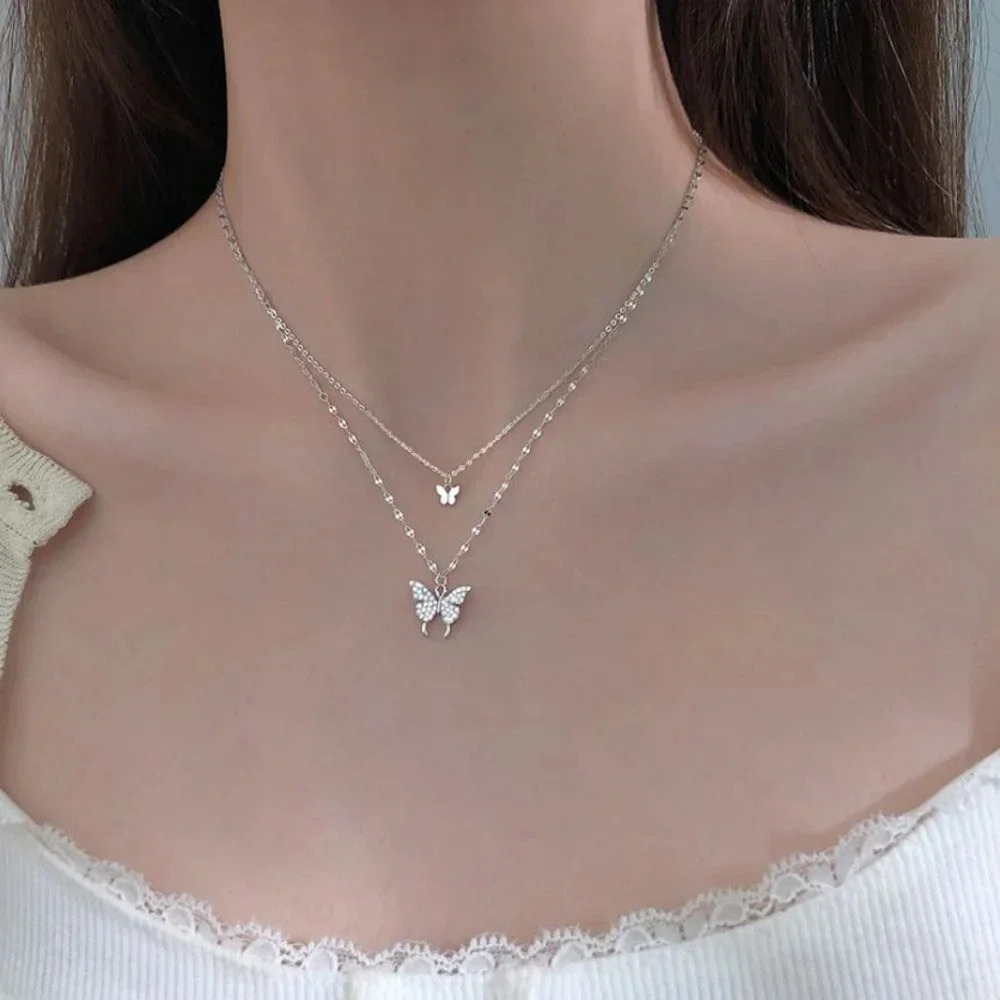925 Sterling Silver Butterfly Necklace Dainty Minimalist Pendant Necklace
